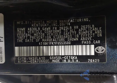 2015 Toyota Camry Xle V6 from USA, damaged, VIN 4T1BK1FK1FU553500